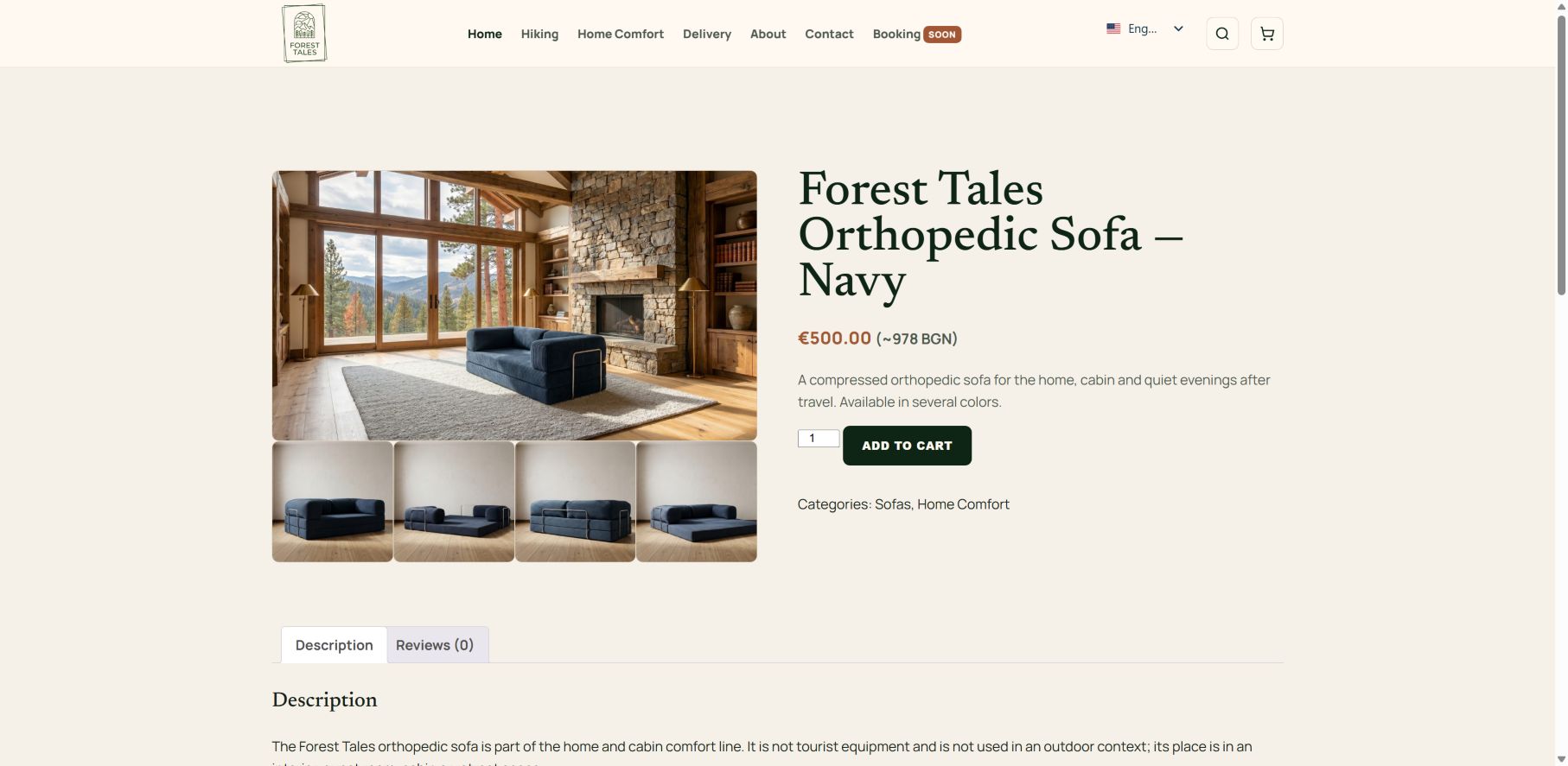 Forest Tales sofa WooCommerce product page